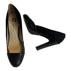 Anne Klein Black Genuine Leather Snake Skin Accents High Heel Shoes 9M